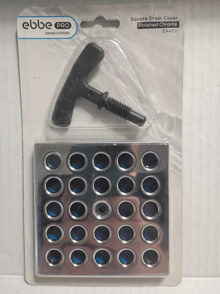 Drain Cover Ebbe Pro Square polished chrome E4401 NEW sealed w/puller