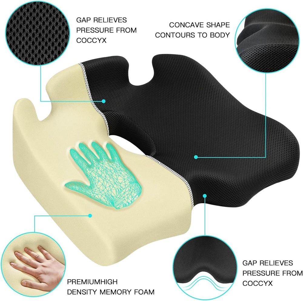 High-Density Memory Foam Seat Cushion for Sciatica Support & Comfort - Portable!