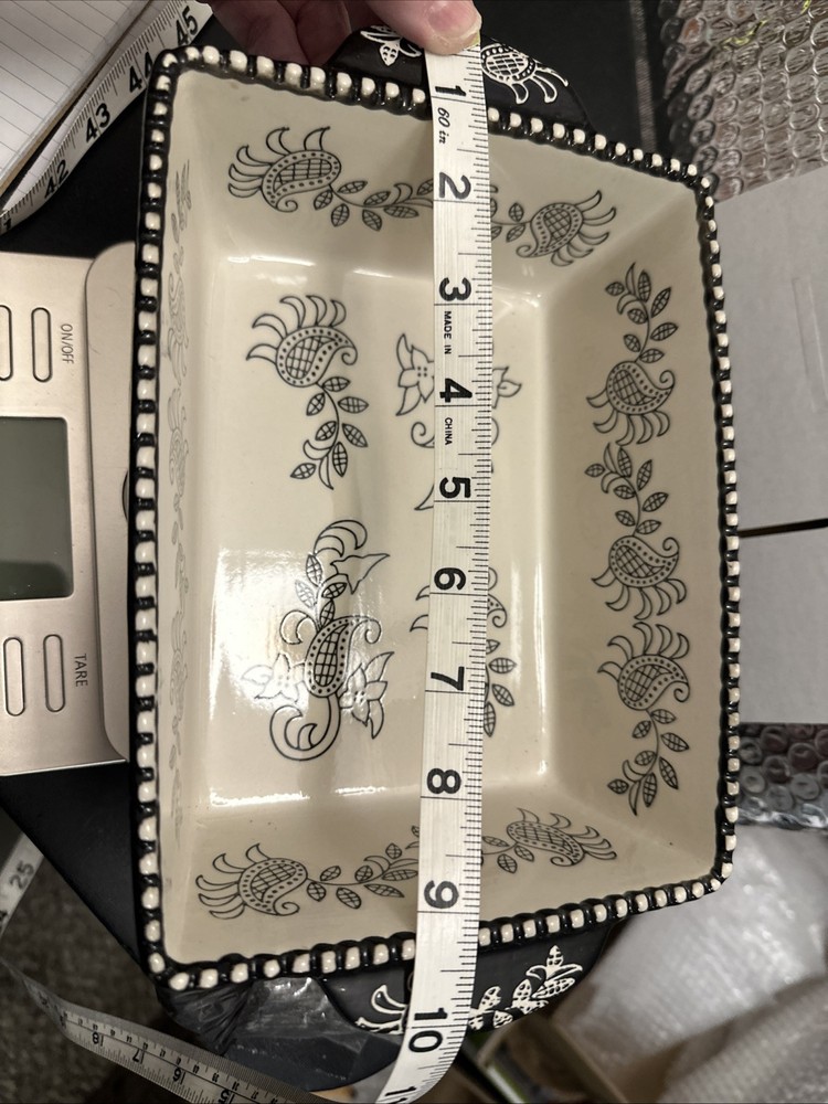 Baum Ceramic Rectangular Stoneware Casserole/loaf Pan Black & White With Handles