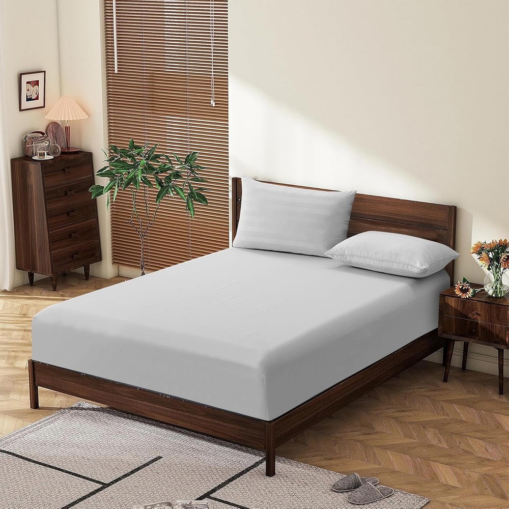 King Size 100% Egyptian Cotton Fitted Sheets 600 Thread King, Solid-gray