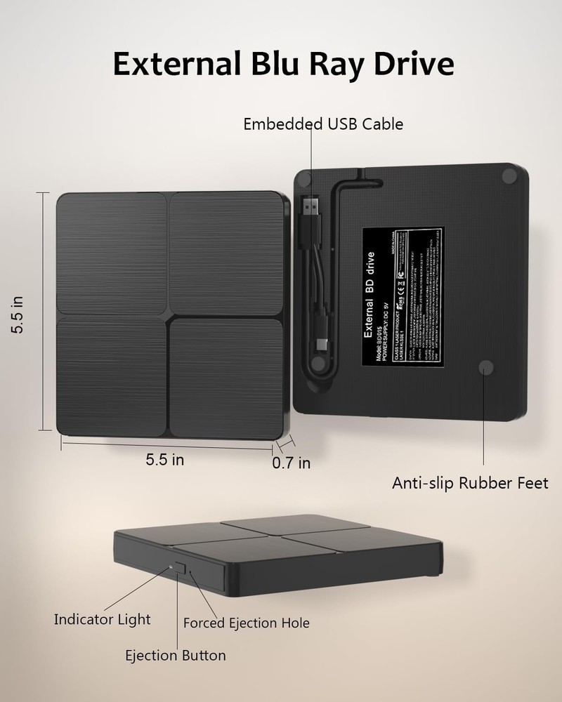 External Blu Ray Drive - Blueray/DVD for PC，USB3.0 & Type C...