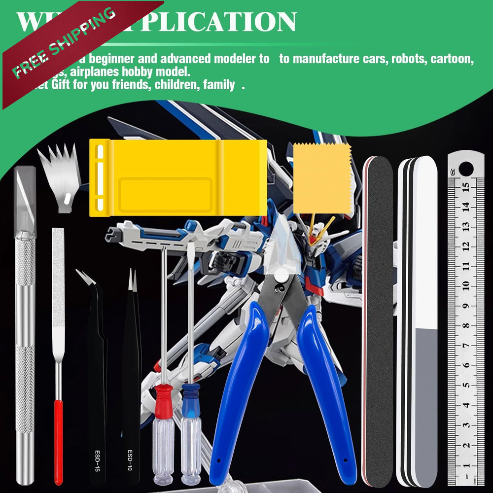 Yauhar 17Pcs Hobby Model Basic Tool Kit Contains Flush Pliers, Mini Silver
