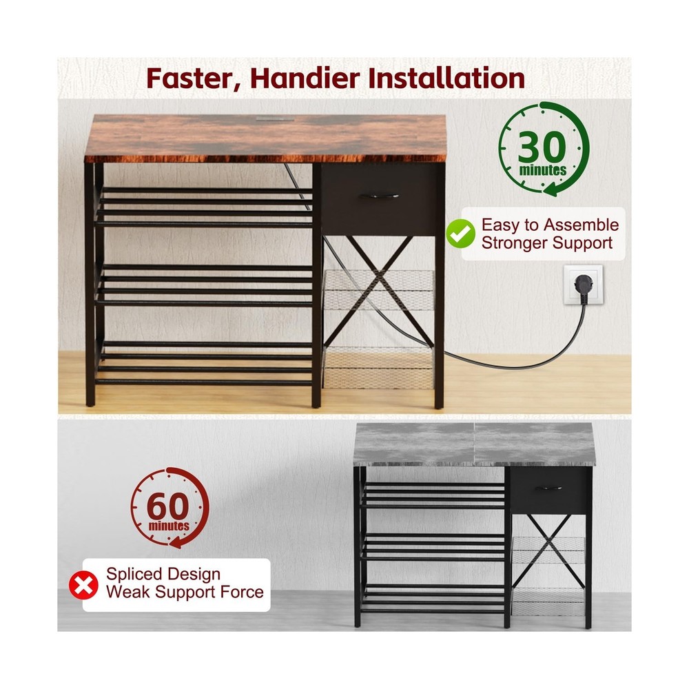 3D Printer Stand with Filament Storage Rack, 3D Printer Table with Power Outl...