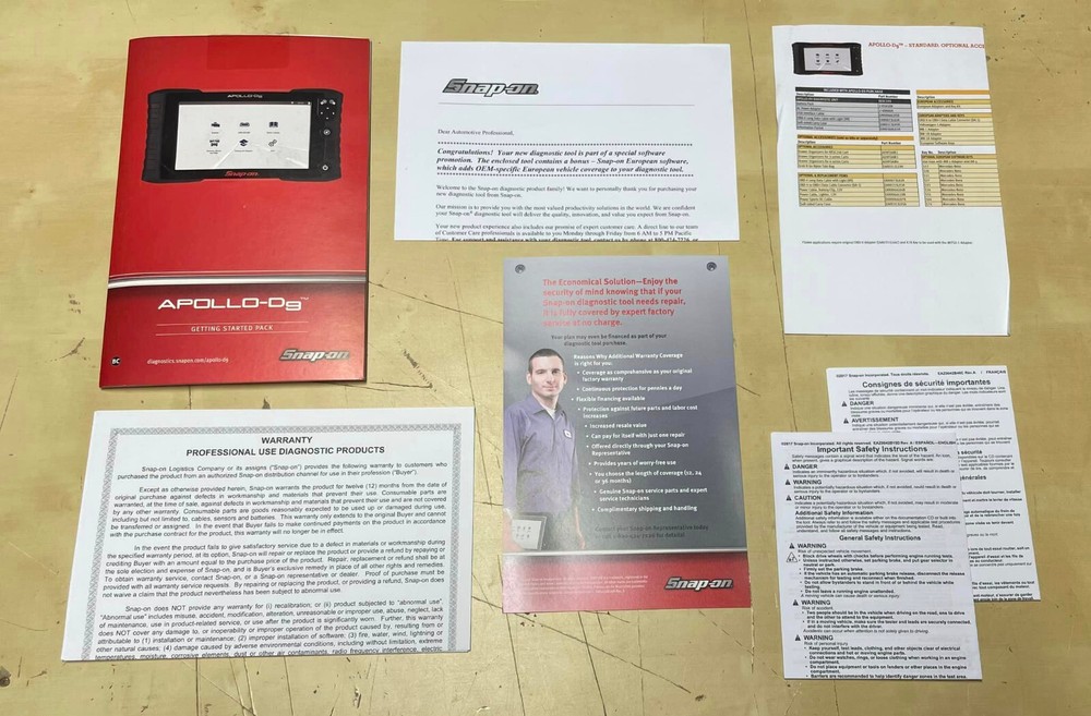 Snap-On Apollo D9 Diagnostics Scan Tool Getting Started Pack Paperwork ONLY