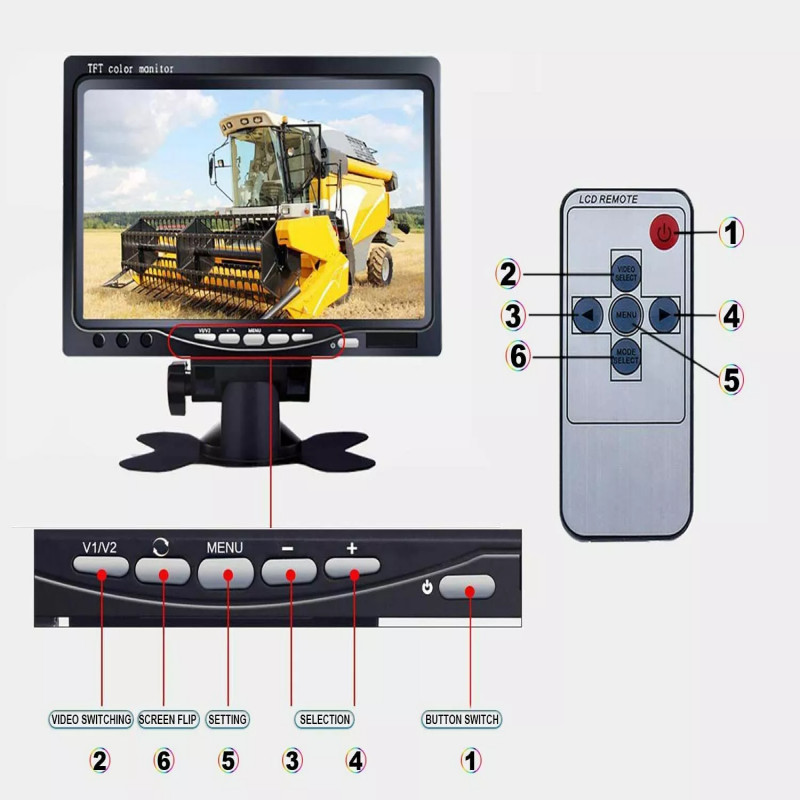 4PIN Reversing Camera 7" 2-Way Display for Trucks RVs