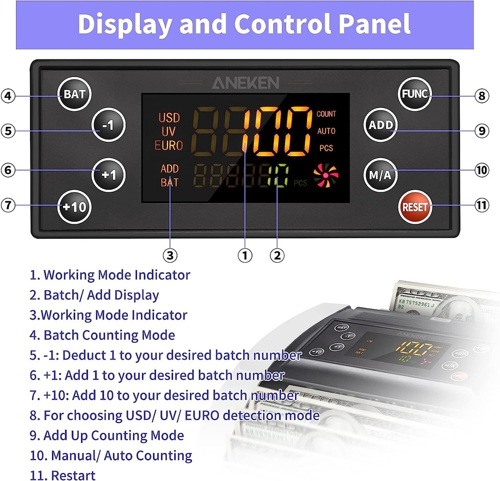 Advanced Portable Money Counter Machine - LED Display - Add&Batch Modes