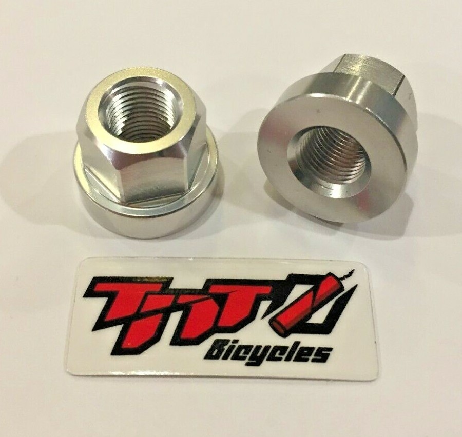 TNT BICYCLES - ALUMINUM AXLE NUTS - 3/8" x 24tpi - SOLD AS PAIR (2pcs)