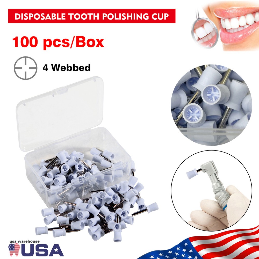 100pcs Dental Polishing Polish Cups Prophy Cup Latch Type Brush Rubber + Box
