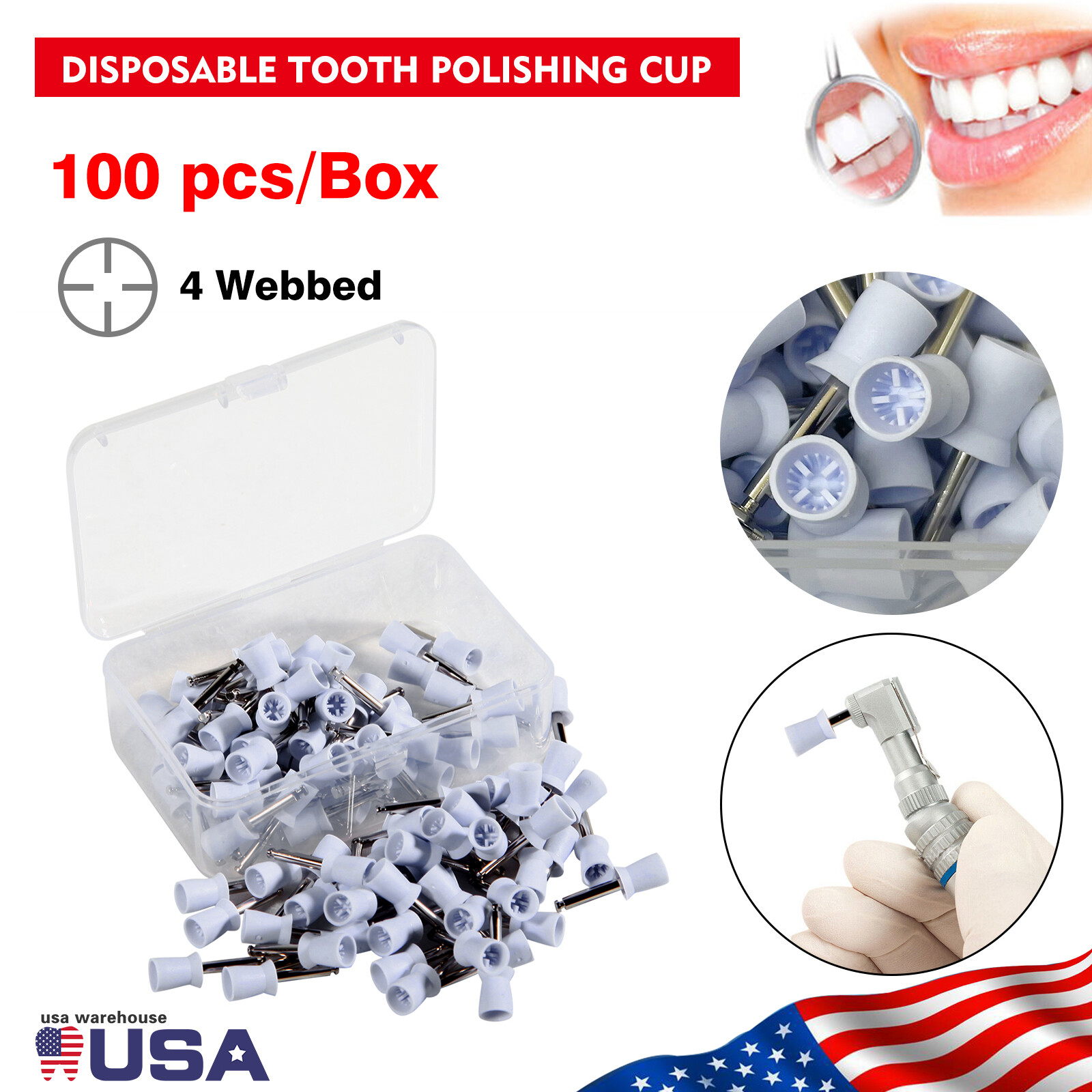 100pcs Dental Polishing Polish Cups Prophy Cup Latch Type Brush Rubber SJ