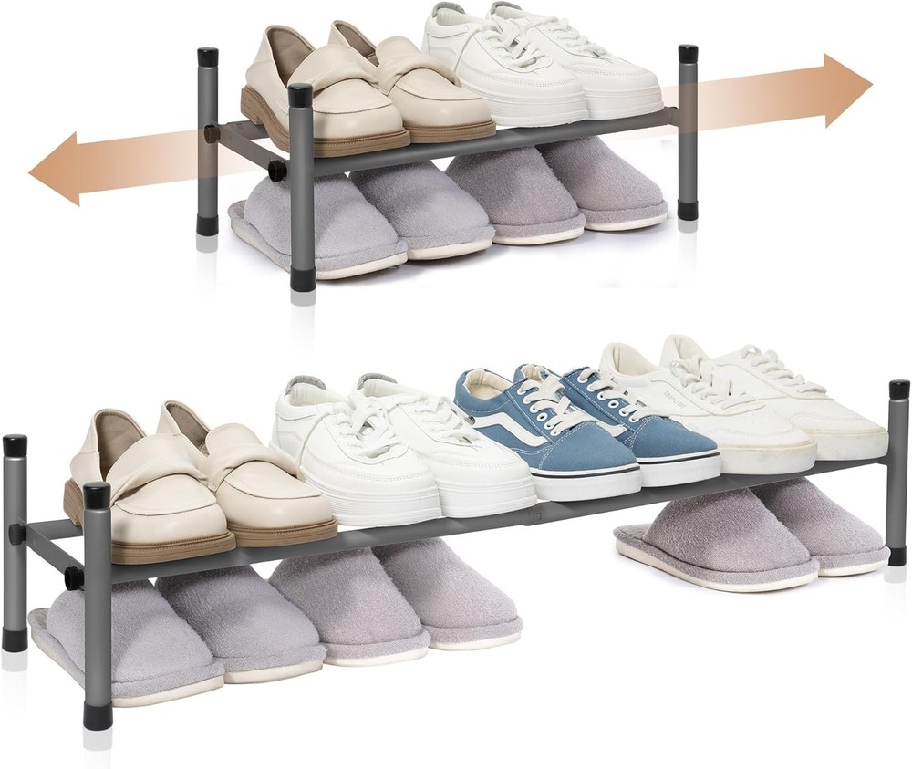 Expandable Shoe Rack 8 Pairs Stackable Small Shoe Rack Metal Adjustable Shoes