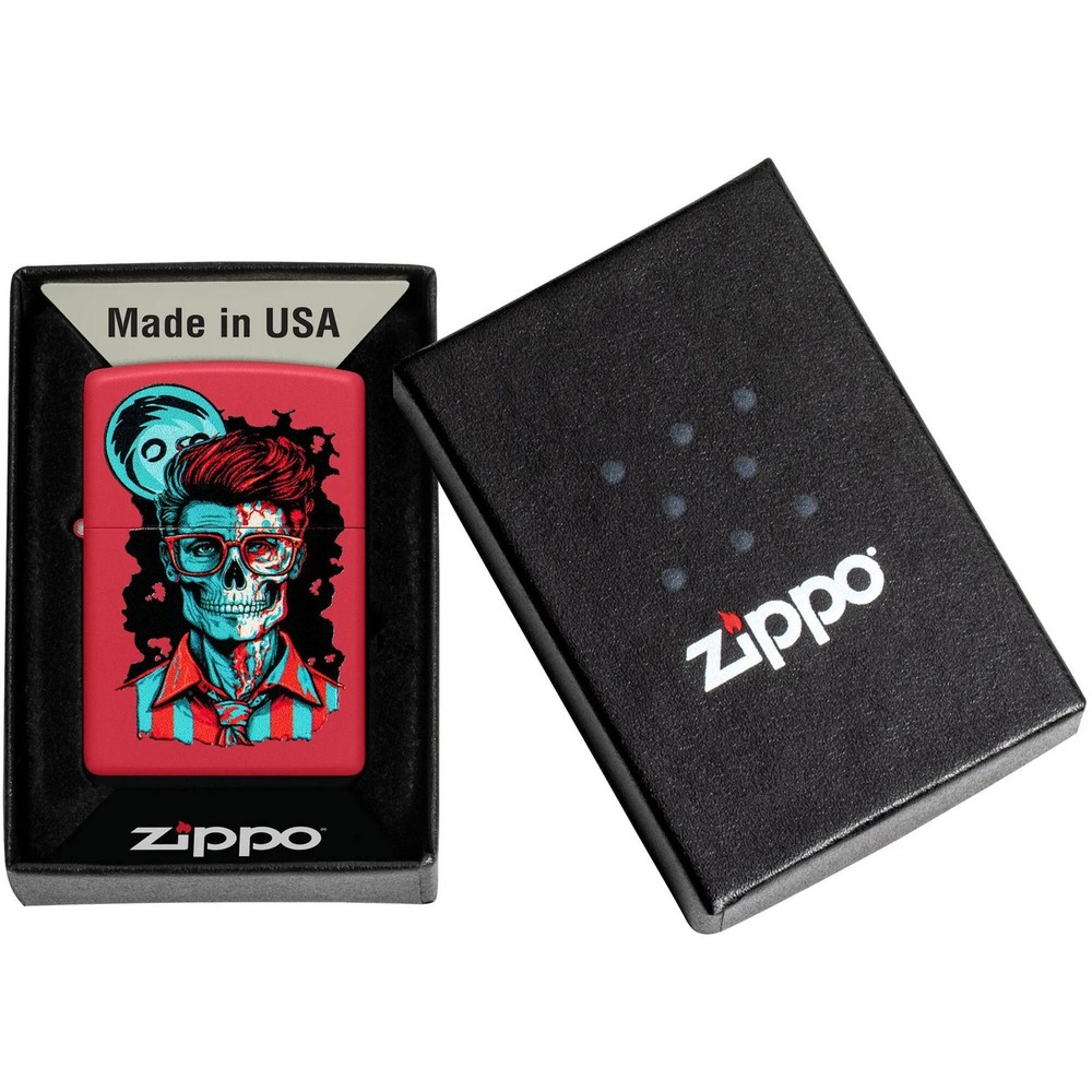 Zippo Windproof Lighter Dapper Skeleton Design Classic Red Matte Finish 46242