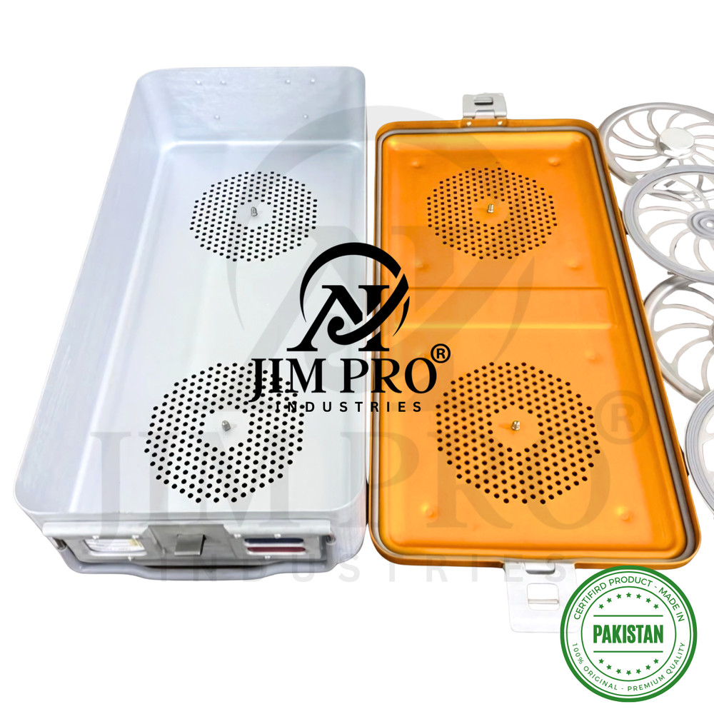 Aluminium Sterilization Container, Bottom & Lid Perforated with 4 filter holders