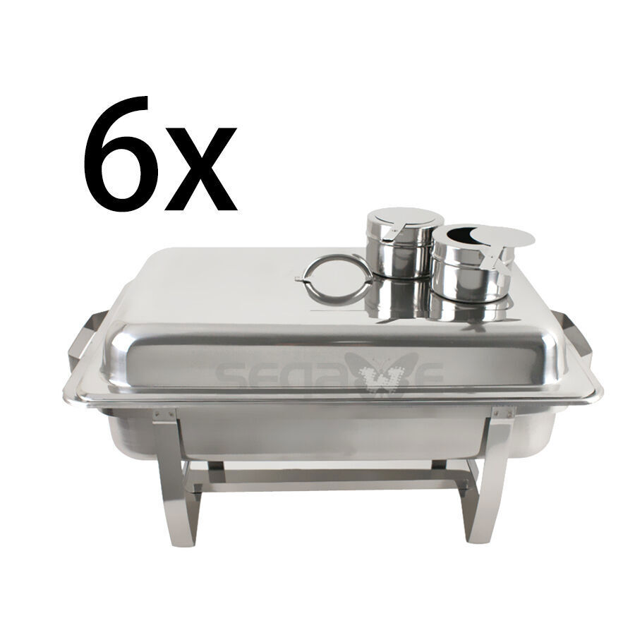 New 8 Quart Stainless Steel Rectangular Chafing Dish Full Size 6 Pack of
