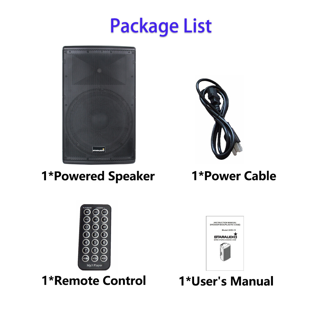 15" 2-Way 4000W Active Powered Speaker Bluetooth PA Stage Audio Speaker System