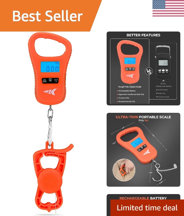 Accurate and Lightweight ToughTide Fishing Scale - Backlit LCD & Memory Function