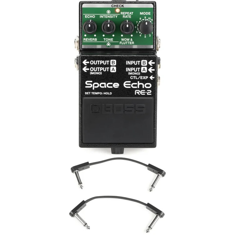 Boss RE-2 Space Echo Delay and Reverb Effects Pedal with EBS Patch Cables