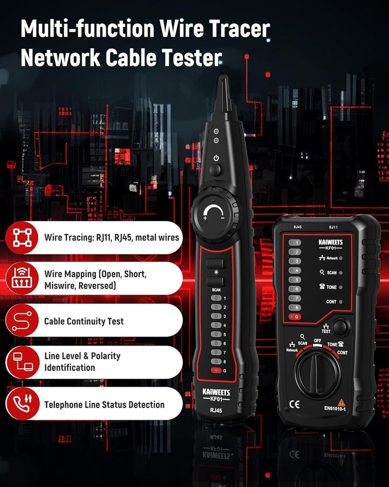 All-in-One Cable Tracer Kit with Tone Generator & LED Flashlight for Technicians