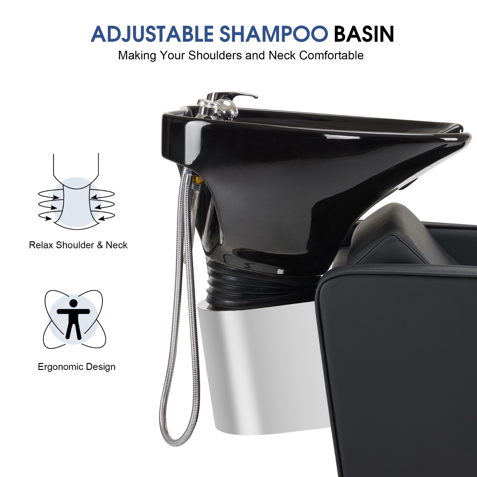 BarberPub Backwash Shampoo Station Chair, Salon Ceramic Hair Wash Bowl 9370