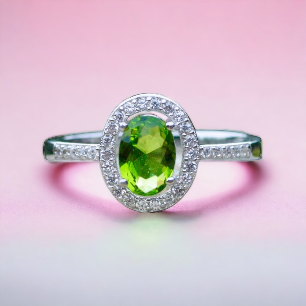 Lab Made Peridot Ring Solid Sterling Silver 925