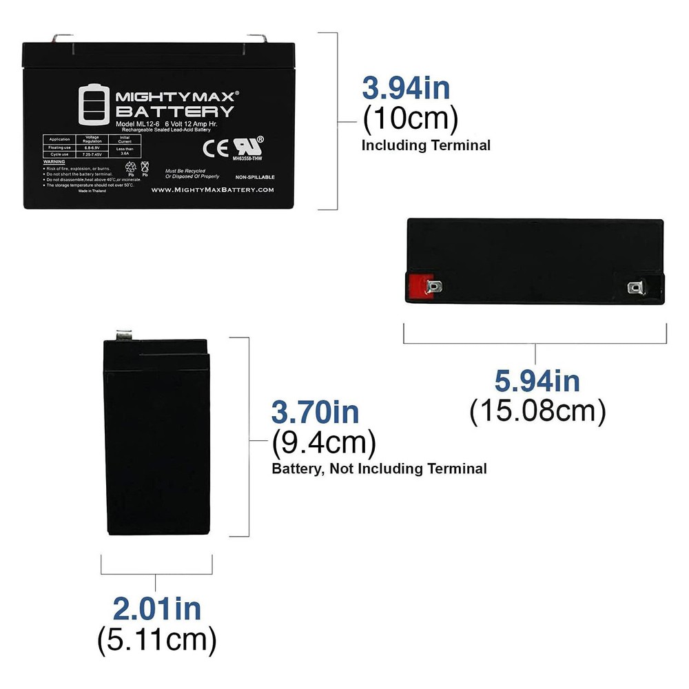 Mighty Max 6V 12AH F2 Replacement Streamlight Litebox Battery