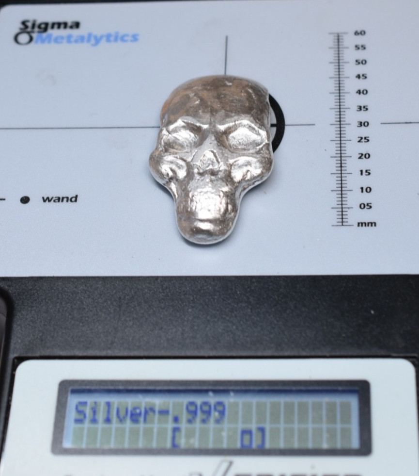 2oz .999 Fine Silver Hand-Poured Skull Ingot - Unique Collectible