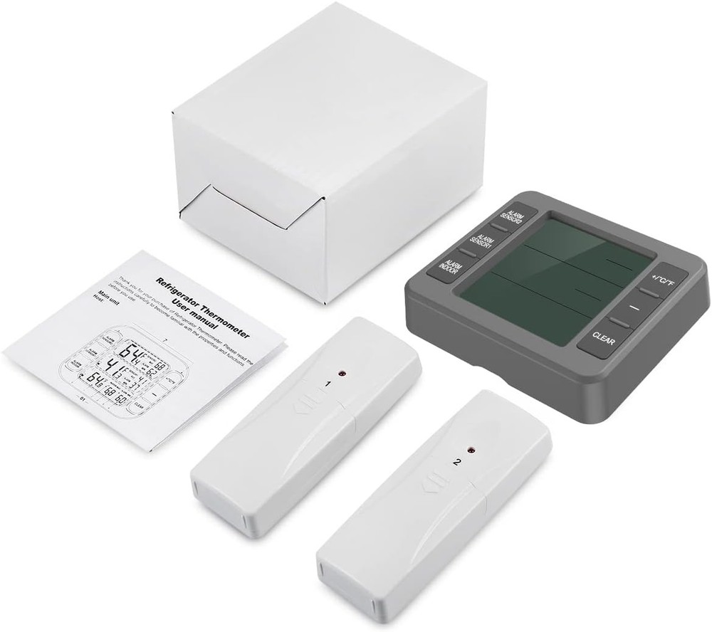 ORIA Refrigerator Thermometer, (New Version) Wireless Digital Freezer Grey