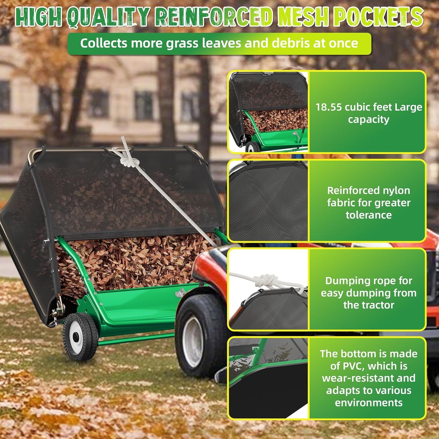 42/48 " Tow-Behind Lawn Sweeper Leaf Yard Collector Adjustable Sweeping Height