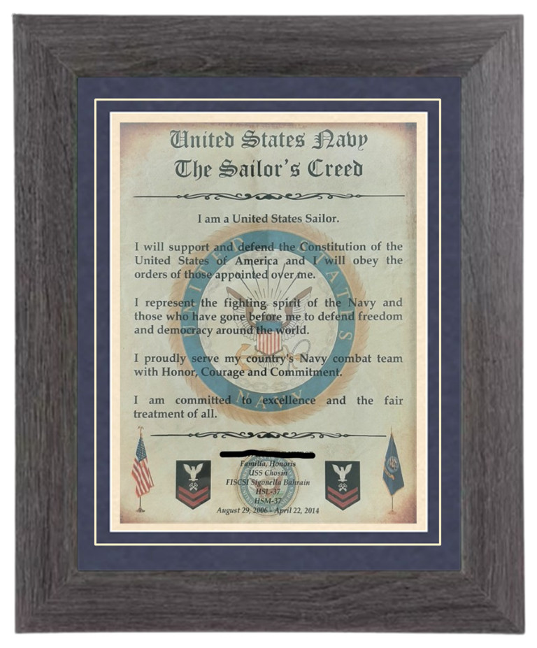 MC-BEST: NAVY Sailor's Creed Framed Matted PERSONALIZED