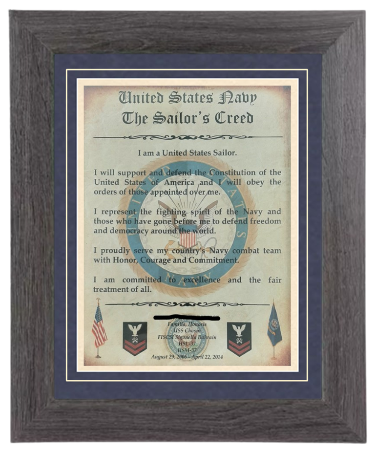 MC-BEST: NAVY Sailor's Creed Framed Matted PERSONALIZED