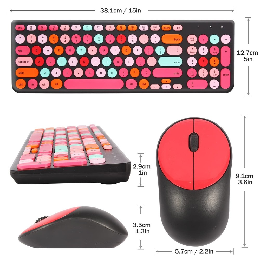 Wireless Keyboard and Mouse Combo, Retro Typewriter Keyboard with Round Keyca...