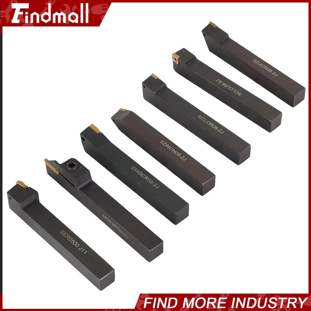 7Pcs 1/2" Lathe Tool Bit Thread Insert+Holder Set Carbide Indexable Turning Tool