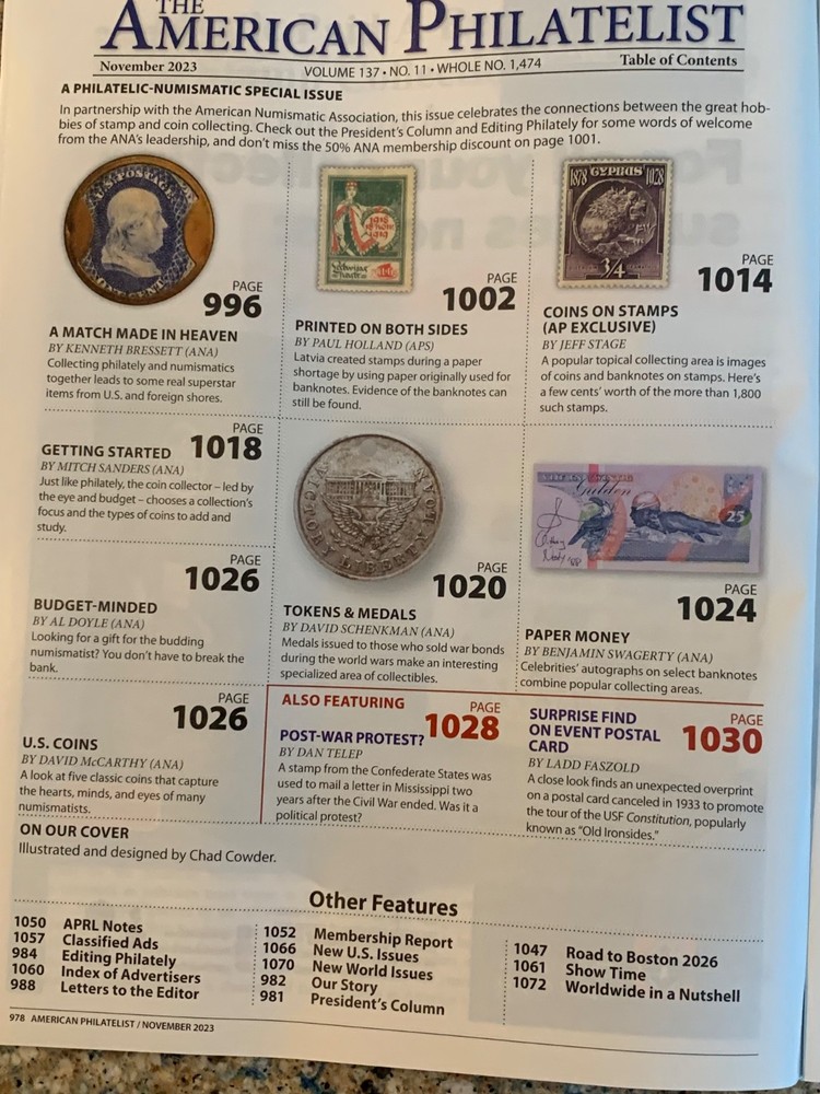 American Philatelist Magazine 2023, November