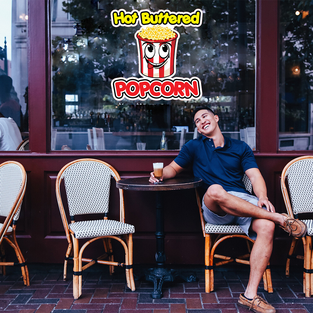 Food Truck Decals Hot Buttered Popcorn Restaurant & Food Concession Sign Red