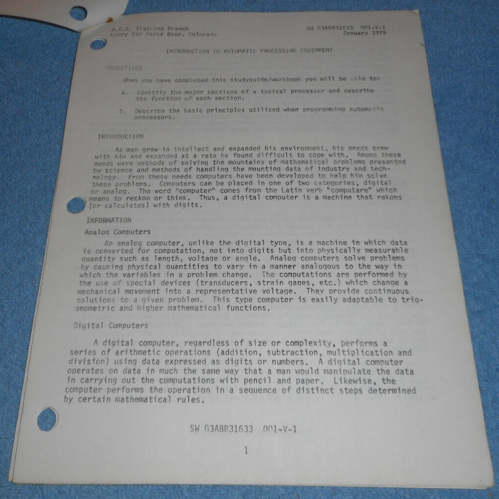 1979 US Air Force Technical Training Study Guide Automatic Processing Equipment