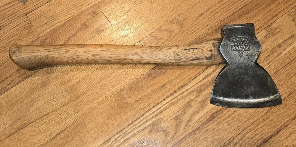 Vintage E.C. Simmons Keen Kutter Broad Head Hatchet Hewing Axe Embossed Logo