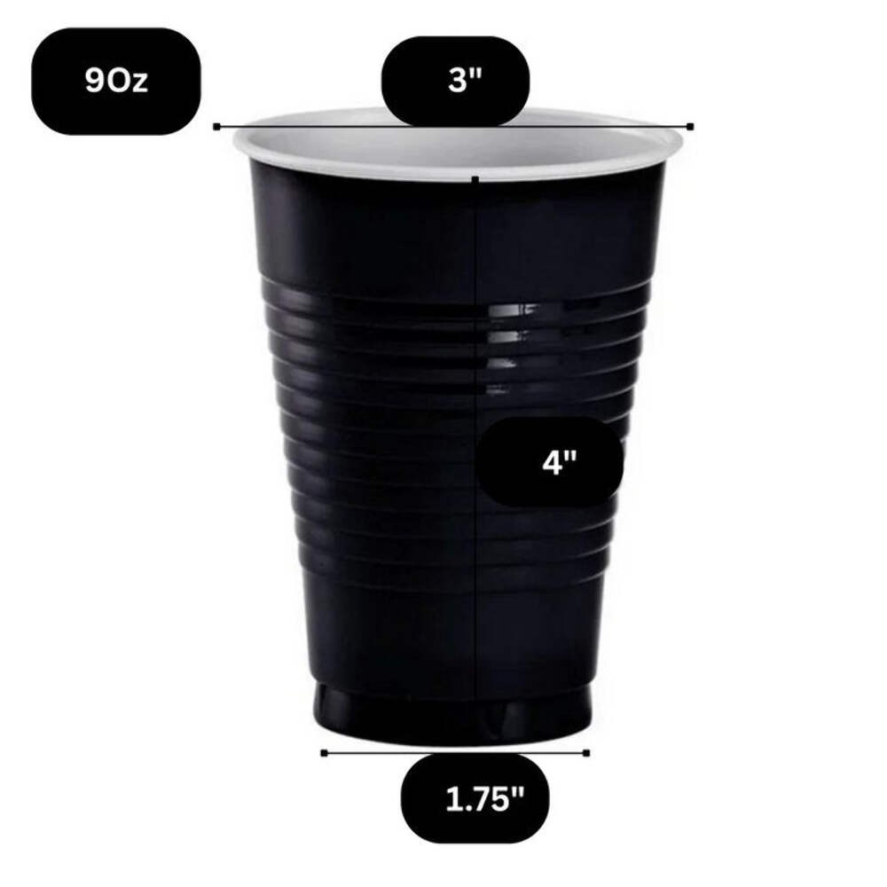 Disposable 9oz Black Plastic Cups: 8 Pack