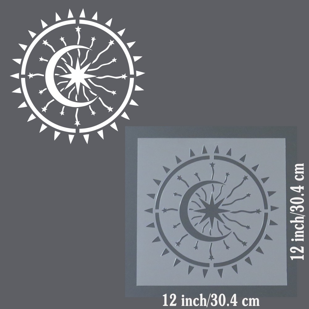 12 X 12 Celestial Sun and Moon w Exploding Star STENCIL Template/Cosmic/Crafting