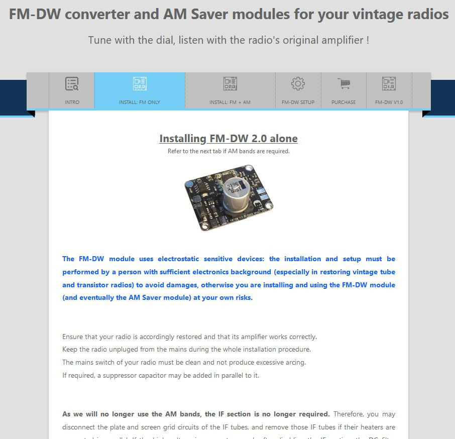 FM-DW 2.1 FM converter module for vintage AM tube and transistor radios