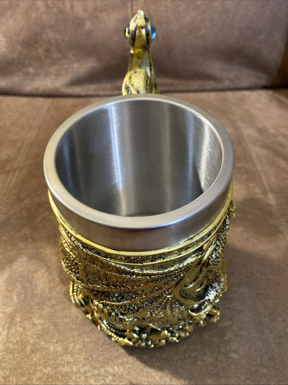 New Dungeon Dragon Jeweled Gemstone Sword Gold Drinking Mug Fantasy Mythical