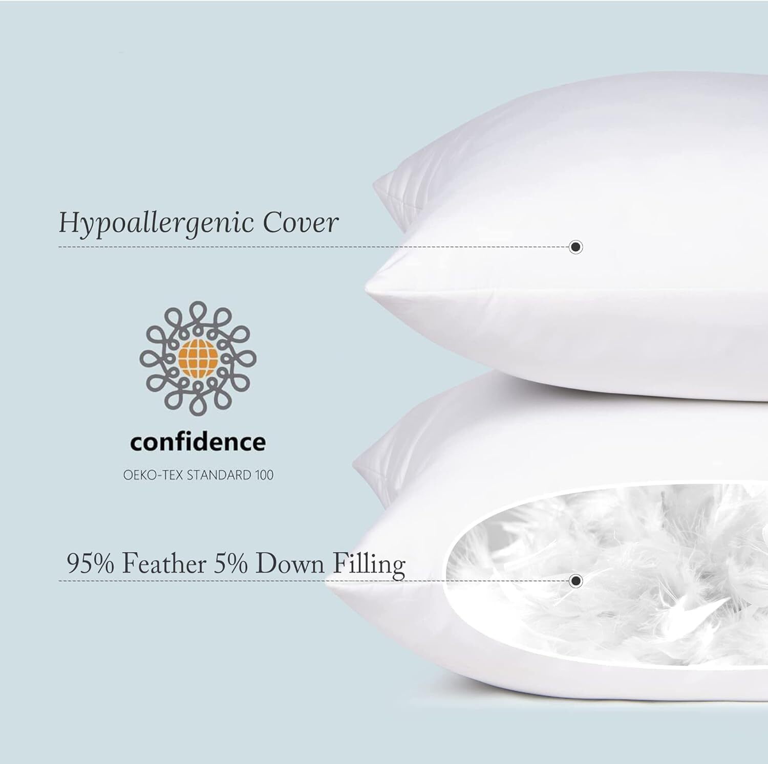 Euro Pillow Inserts 26 x 26 (Pack of 2, White), Down Feather Pillow Stuffer,