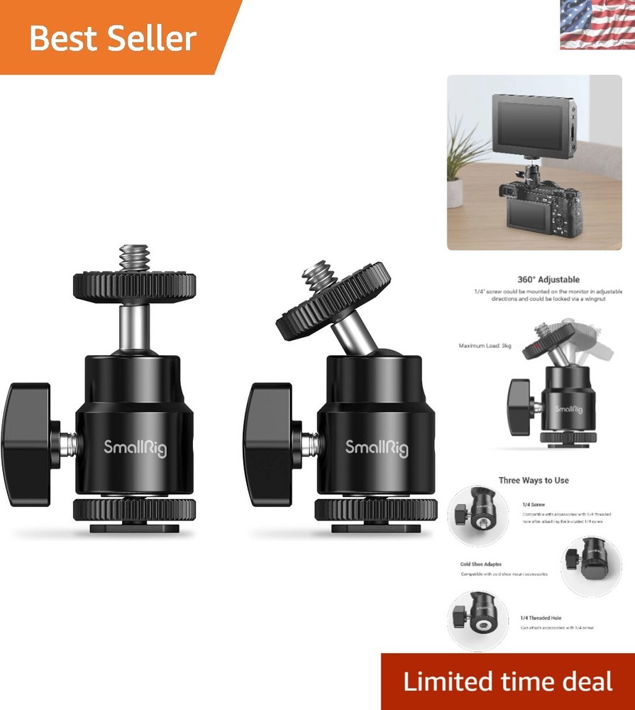 Pack of 2 Adjustable Ballhead Camera Mounts with Cold Shoe Adapter Compatibility