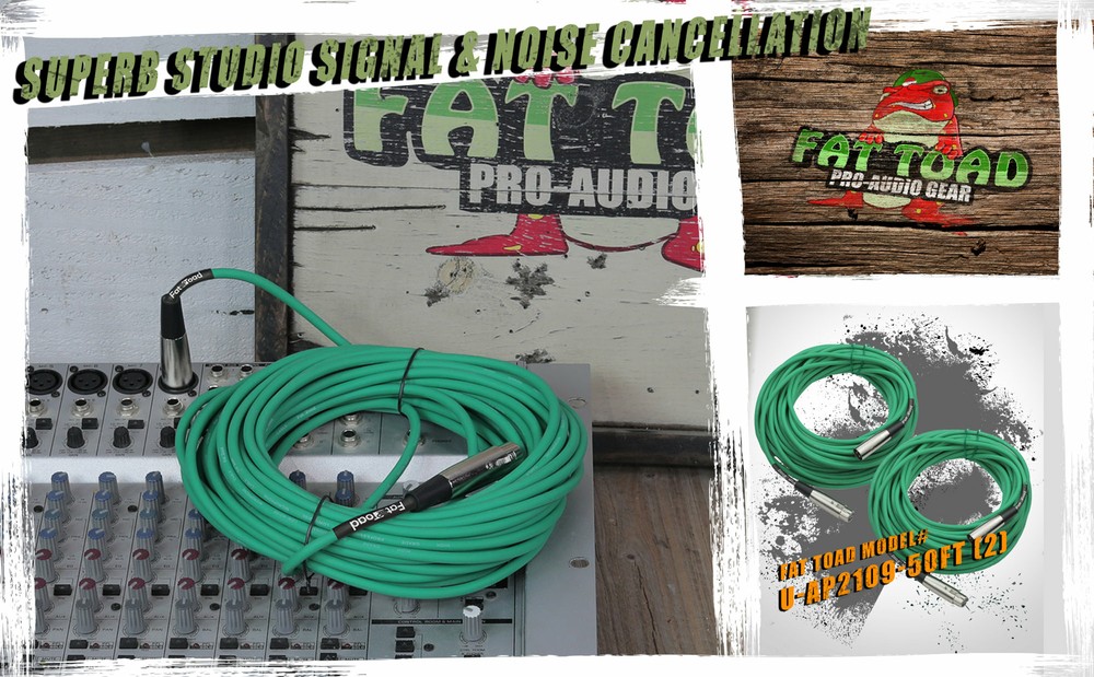 XLR Microphone Cables (2 Pack) by FAT TOAD | 50ft Pro Audio Green Mic Cord Patch