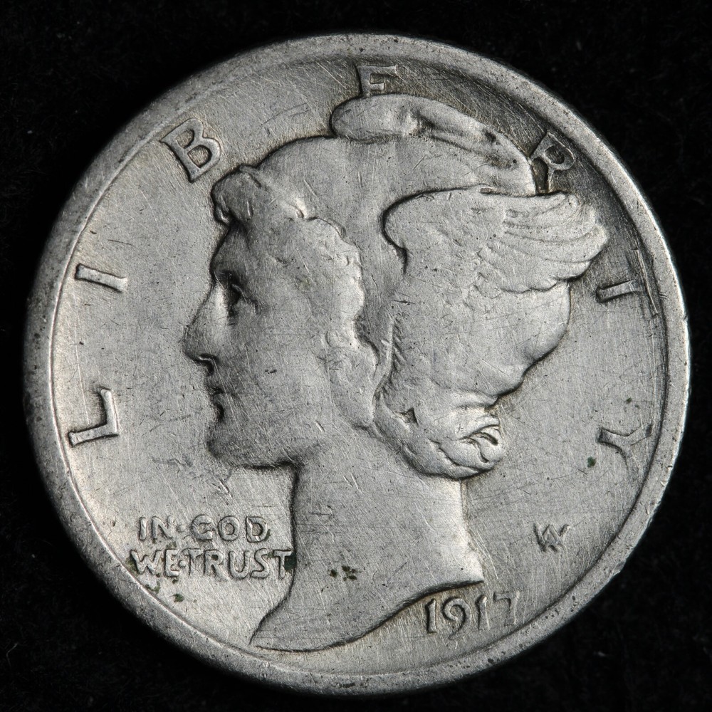 1917-D Mercury Silver Dime AU E301 YDE