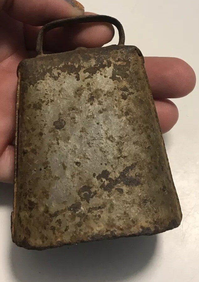 Cow Bell Heavy Rustic Fold Over Rivet Antique Original Primitive 3”