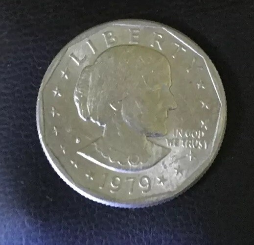 1979 S Susan B. Anthony Dollar *Errors* Filled In Mint Mark, FG, E Pluribus Dot