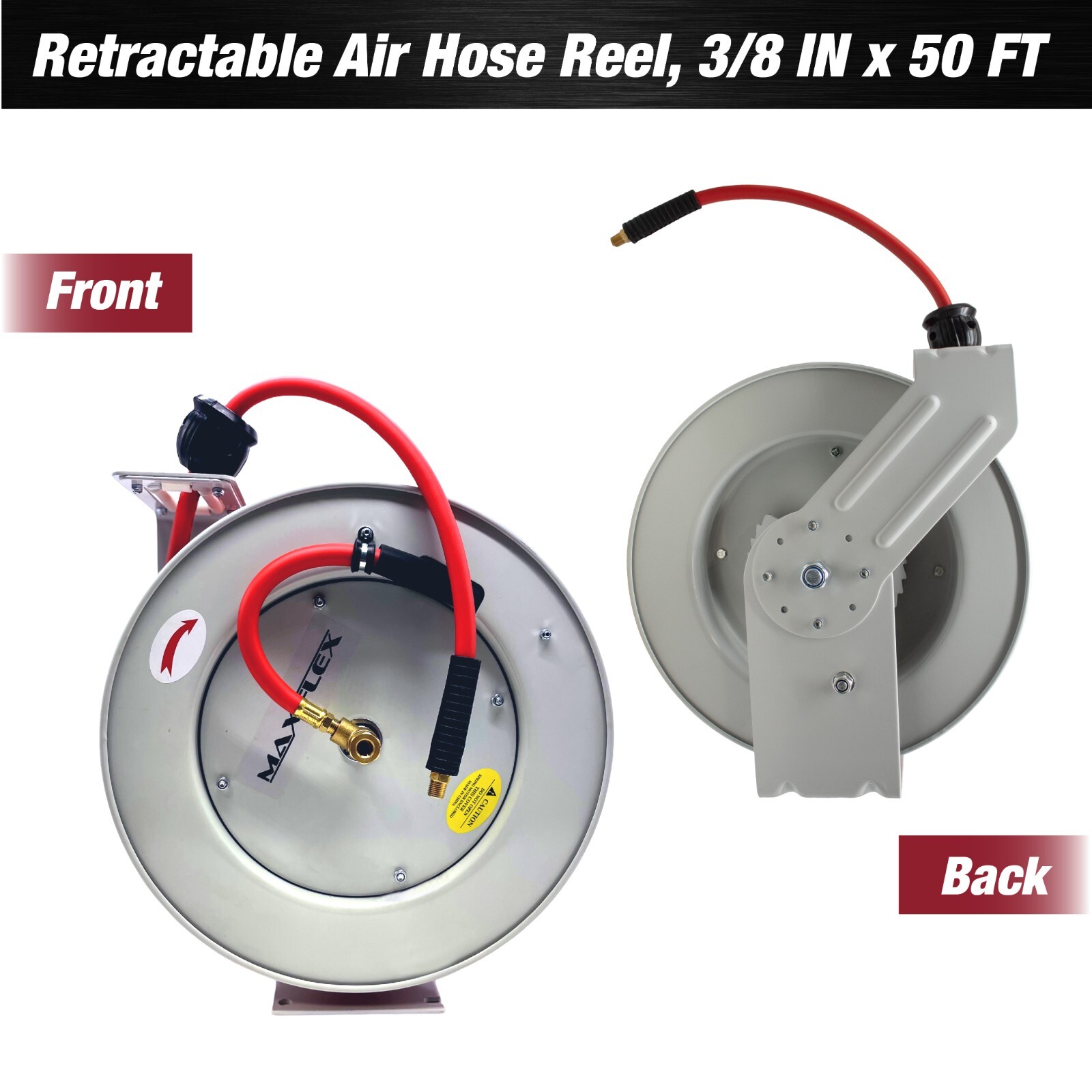 Retractable Air Hose Reel, 3/8 IN x 50 FT Hybrid Air Hose Max 300PSI