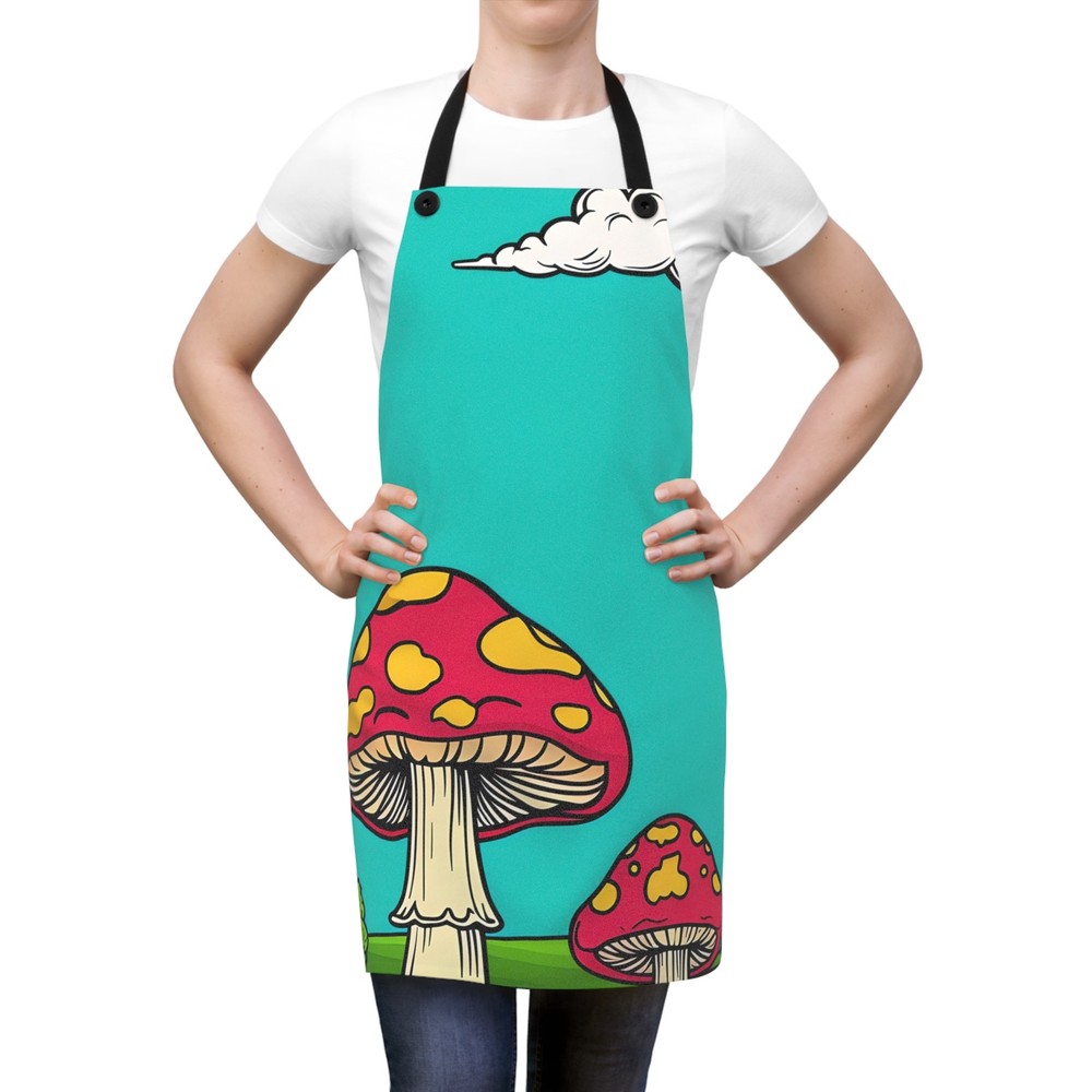Red Toadstool Mushrooms Apron | Colorful Psychedelic Kitchen Apron