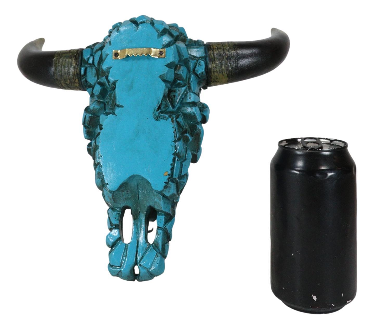 Southwest Steer Bison Bull Cow Skull With Mosaic Turquoise Rocks Wall Decor