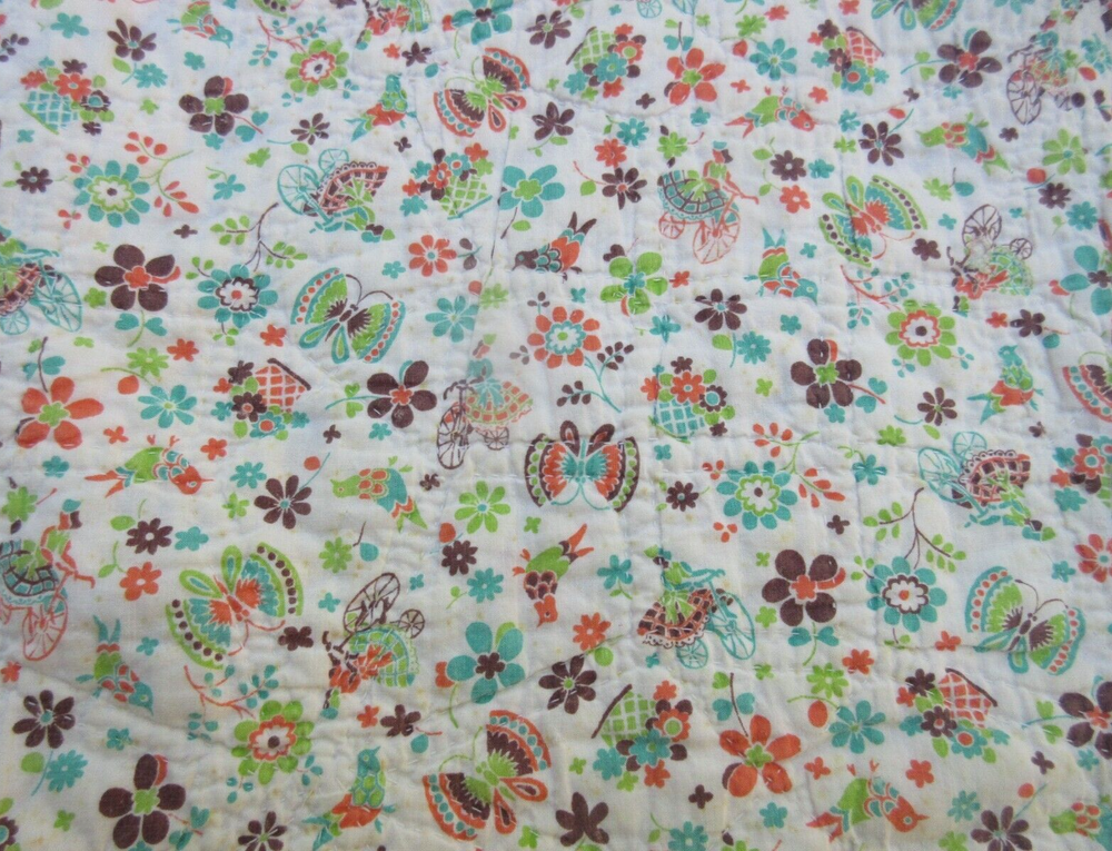Quilted Patchwork Quilt Hand Sewn 74" x 49"