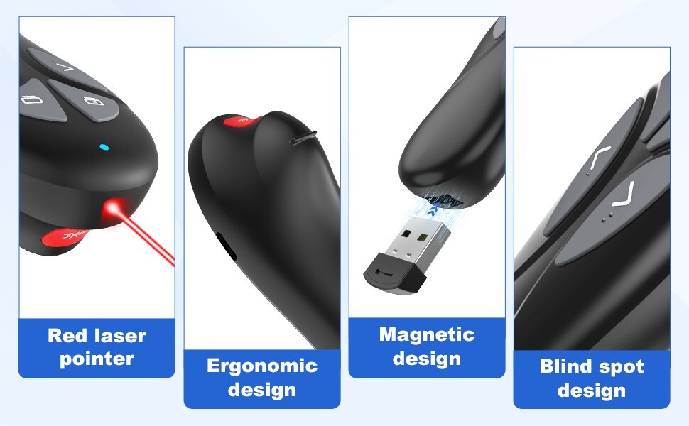 Presentation Clicker PowerPoint Wireless Presenter Remote: USB Type C Rechargeab